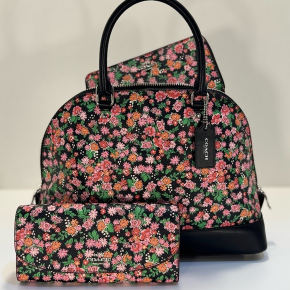 Coach Handbags - COACH 3pc Floral Sierra Satchel Handbag w/Wallets  Posey Cluster Coated Canvas
